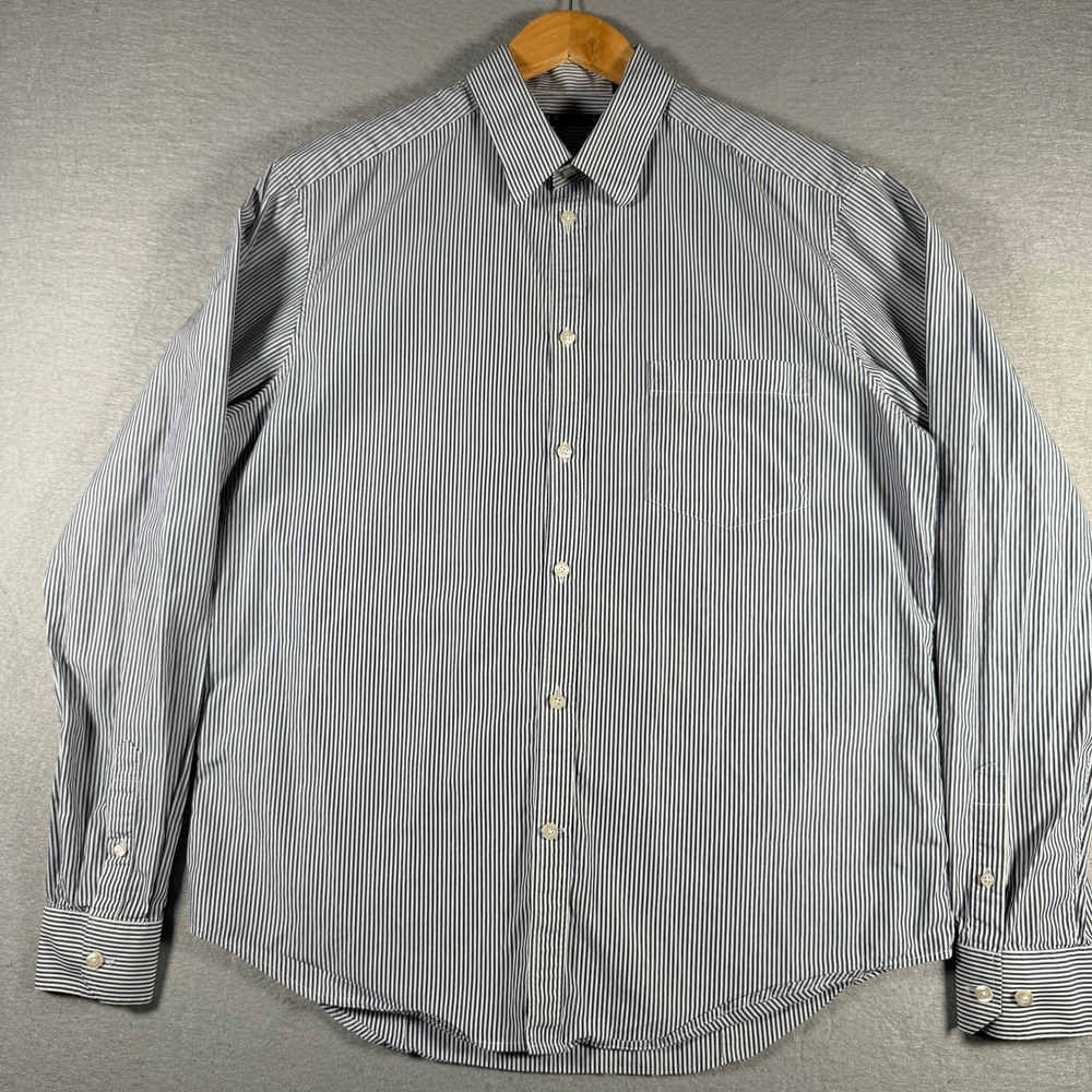 Theory Mens XL Striped Cotton Long Sleeve Button Down Shirt Navy Blue‎ White